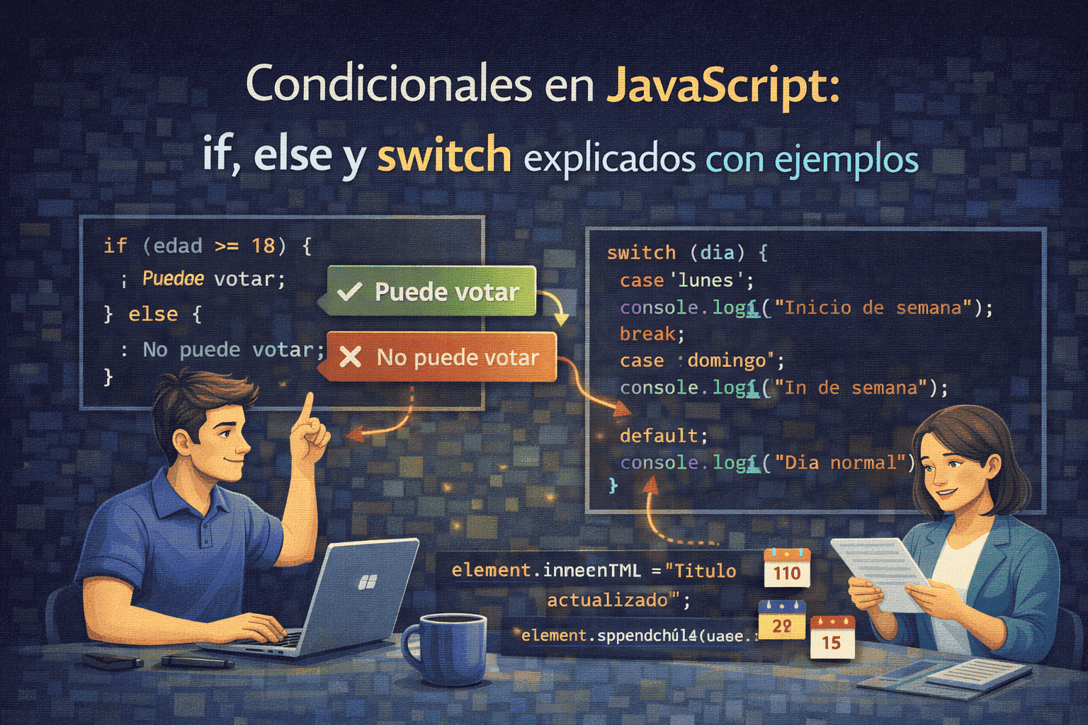 Condicionales en JavaScript: if, else y switch explicados con ejemplos